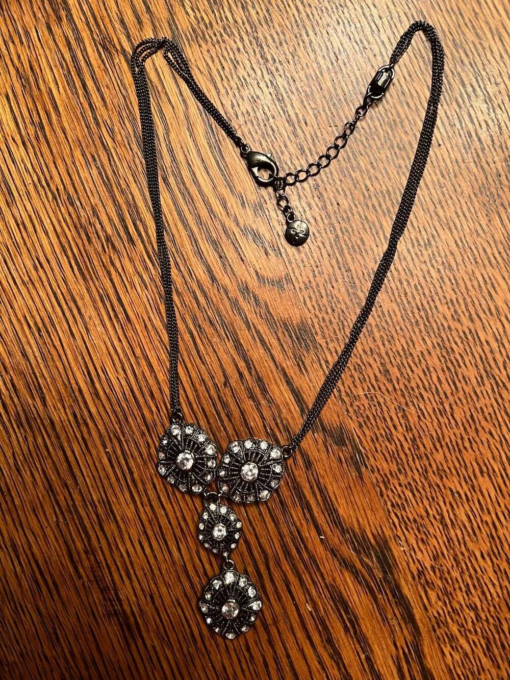Sabika Rhinestone Gunmetal Pendant Necklace
